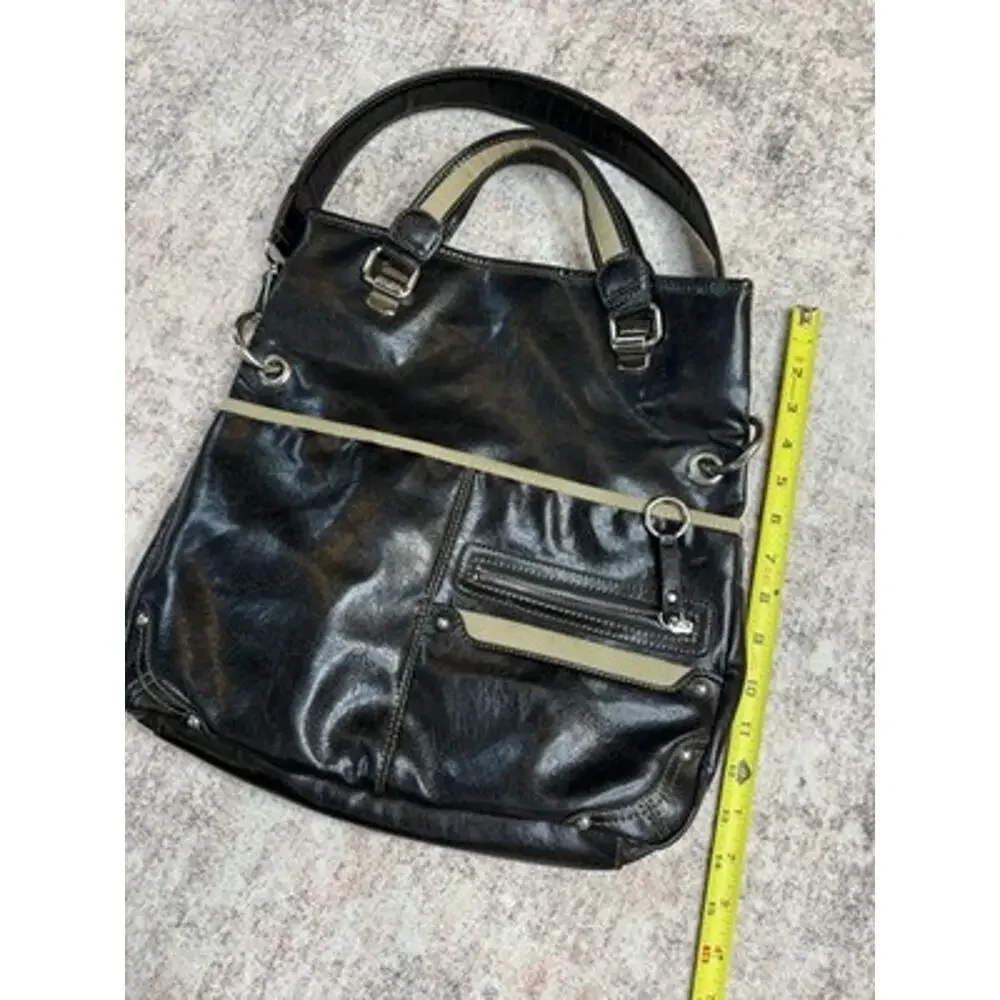 VTG Y2K Nine West Black Faux Leather Utility Tote Bag Gorpcore Canvas Cargo EUC